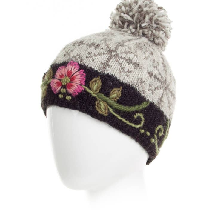 Lost Horizons Knitwear – Ships from USA - Wholesale Beanie - Women's - Eleanor Beanie Hat with Embroidered Floral Detail4
