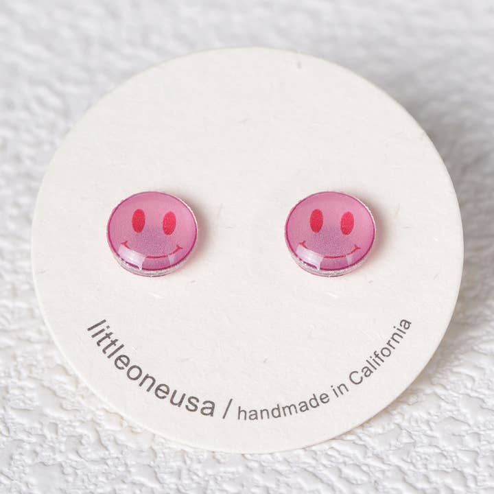 littleoneusa - Wholesale Stud/Post Earrings - Cute Tiny Pink Smile Titanium Earring Studs