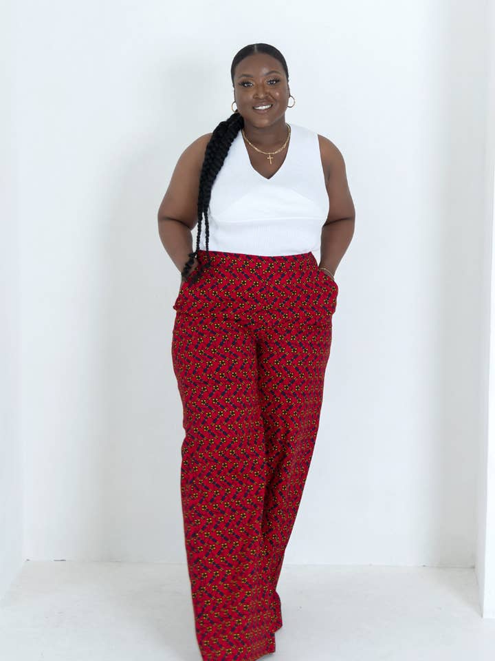 ELLY AFRICAN PRINTS PANTS (RED) for wholesale by Daveenah