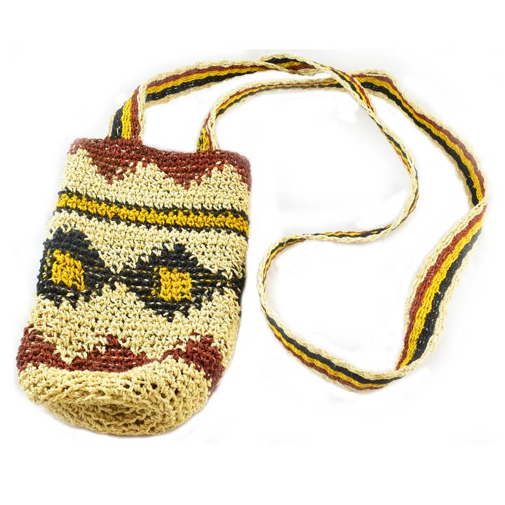 Fair-Trade Bottle Carrier/Wine Tote with Bora diamond native pattern for wholesale by Amazon Ecology