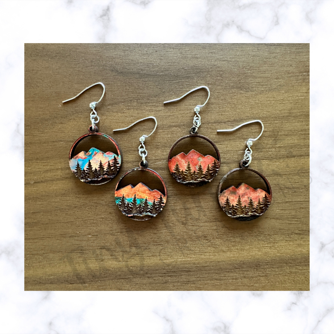 Tiny Turtle Creations - Wholesale Dangle Earrings - Forest Mountain Engraved Circle Wood Earrings2