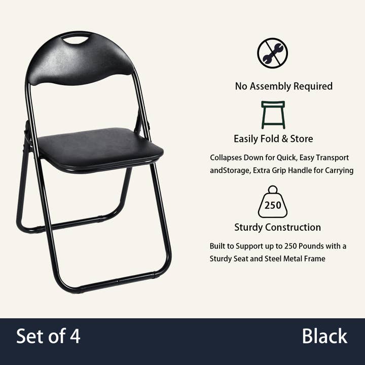 39F Inc. - Wholesale Folding Chair - Black Folding Chair with PVC Seat & Back