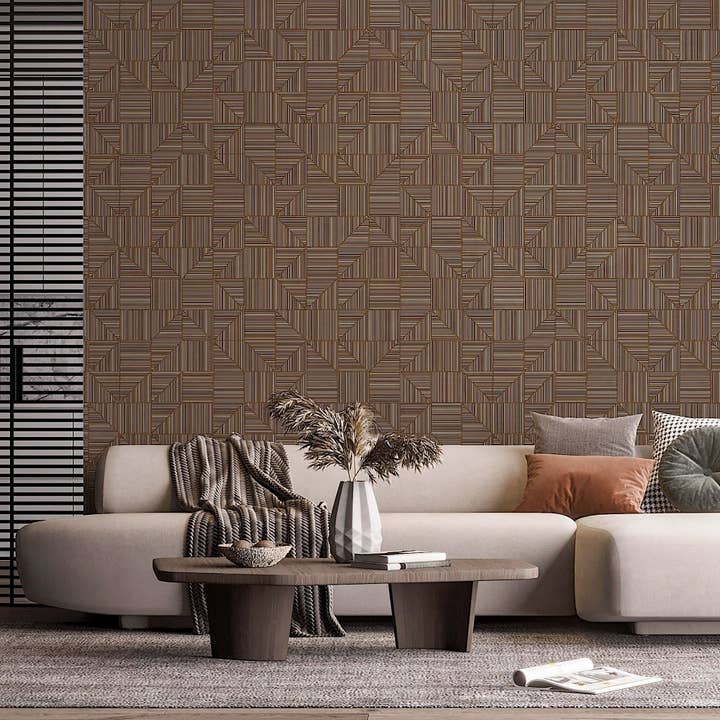 Walloro Luxury Embossed Wallpaper - Vente Papier peint - Papier peint de formes géométriques modernes brunes, revêtement mural contemporain texturé riche en relief