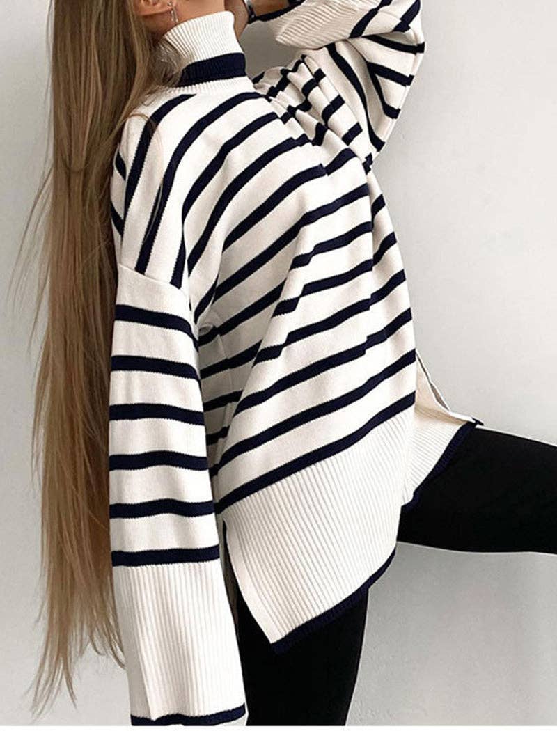 Katinki - Wholesale Knit Sweater - Women's - Striped Oversized Turtleneck Sweater3