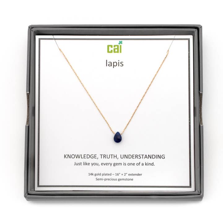 Collier simple en goutte de pluie avec pierre précieuse en lapis. pour la vente par Cool and Interesting