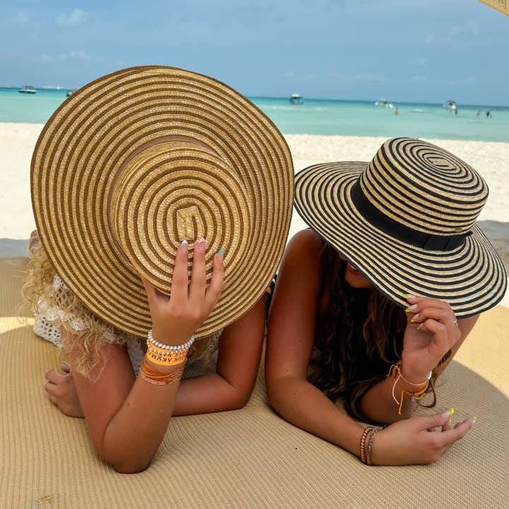 C.C Beanie - Wholesale Straw Hat - Women's - Stripe C.C Boater Sun Hat STH0033