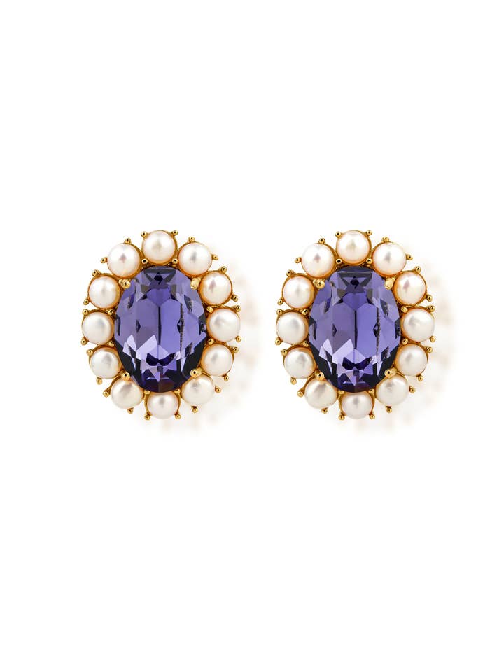 Petite Ninon Pompadour Oval Mor Küpe for wholesale by Ninon