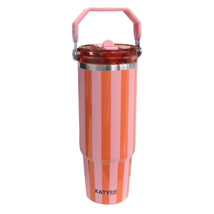 Pink and Orange Striped 30 Oz Cabana Tumbler for wholesale on Faire1