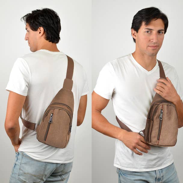 Selini New York - Wholesale Crossbody Bag - Men's - Crossbody Canvas Sling Backpack with Adjustable Strap
