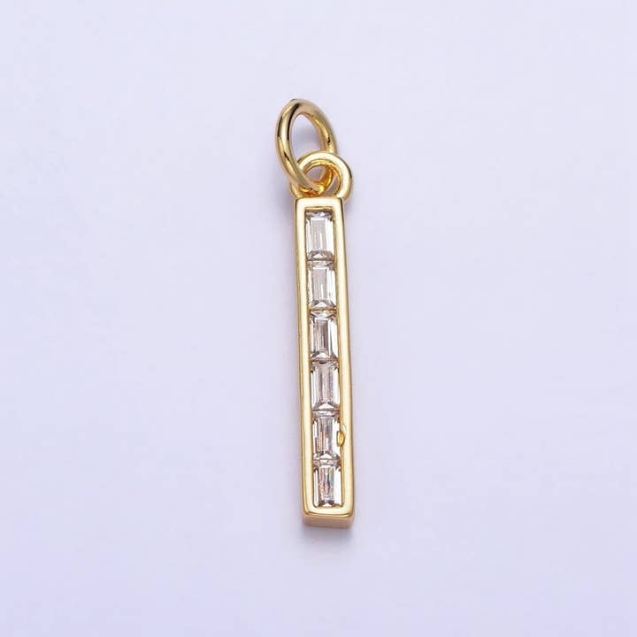 24K Gold Filled Clear Baguette CZ Linear Charm | AA213 for wholesale by Aim Eternal