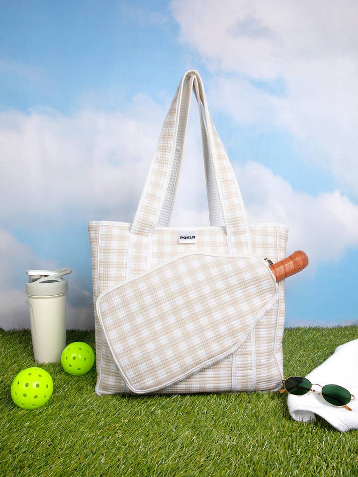 Pickleball Bag - Beige Gingham for wholesale by PQKLR