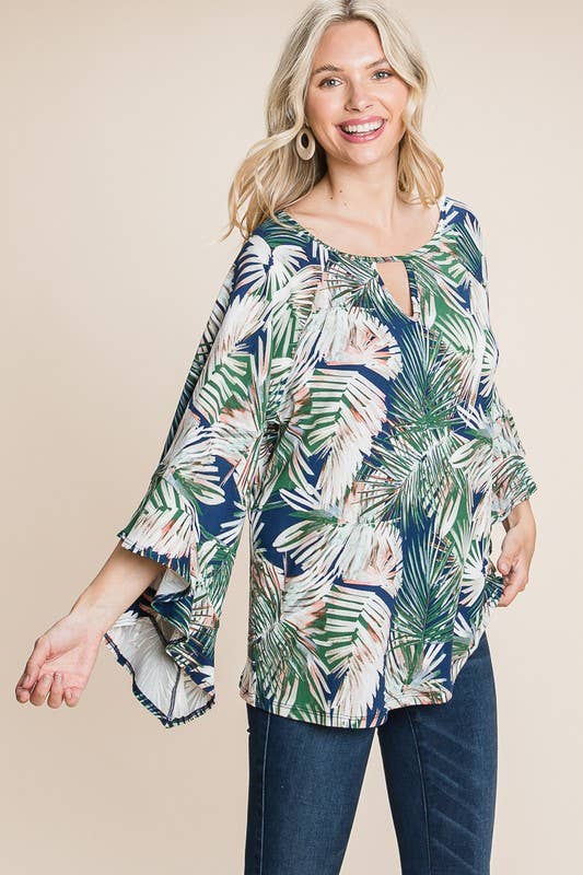 Emerald Collection – Großhandel Bluse – Damen – ETK-8530 Tropische Glockenärmel Schlüsselloch-Oberteil3