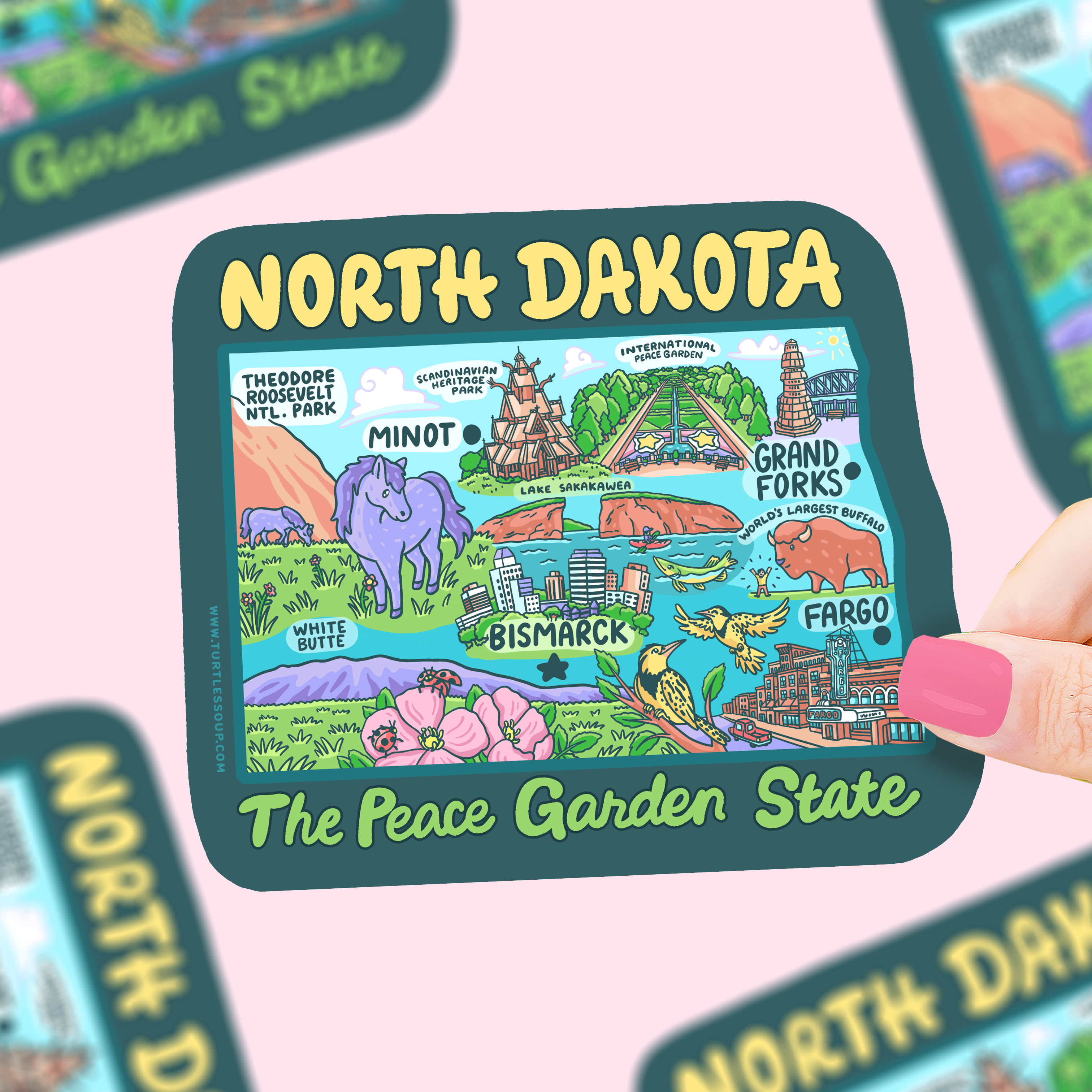 Turtle's Soup – wholesale Sticker – North Dakota Map Peace Garden State Car Decal Vinyl Sticker0