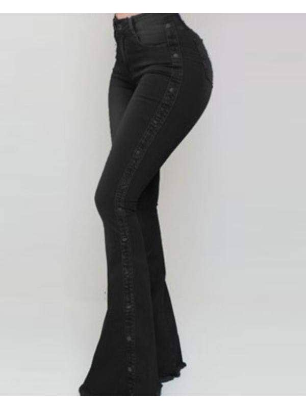 Queen Fashion - Wholesale Jeans - Women's - zipper fly raw hem flared leg stretch skinny jeans2