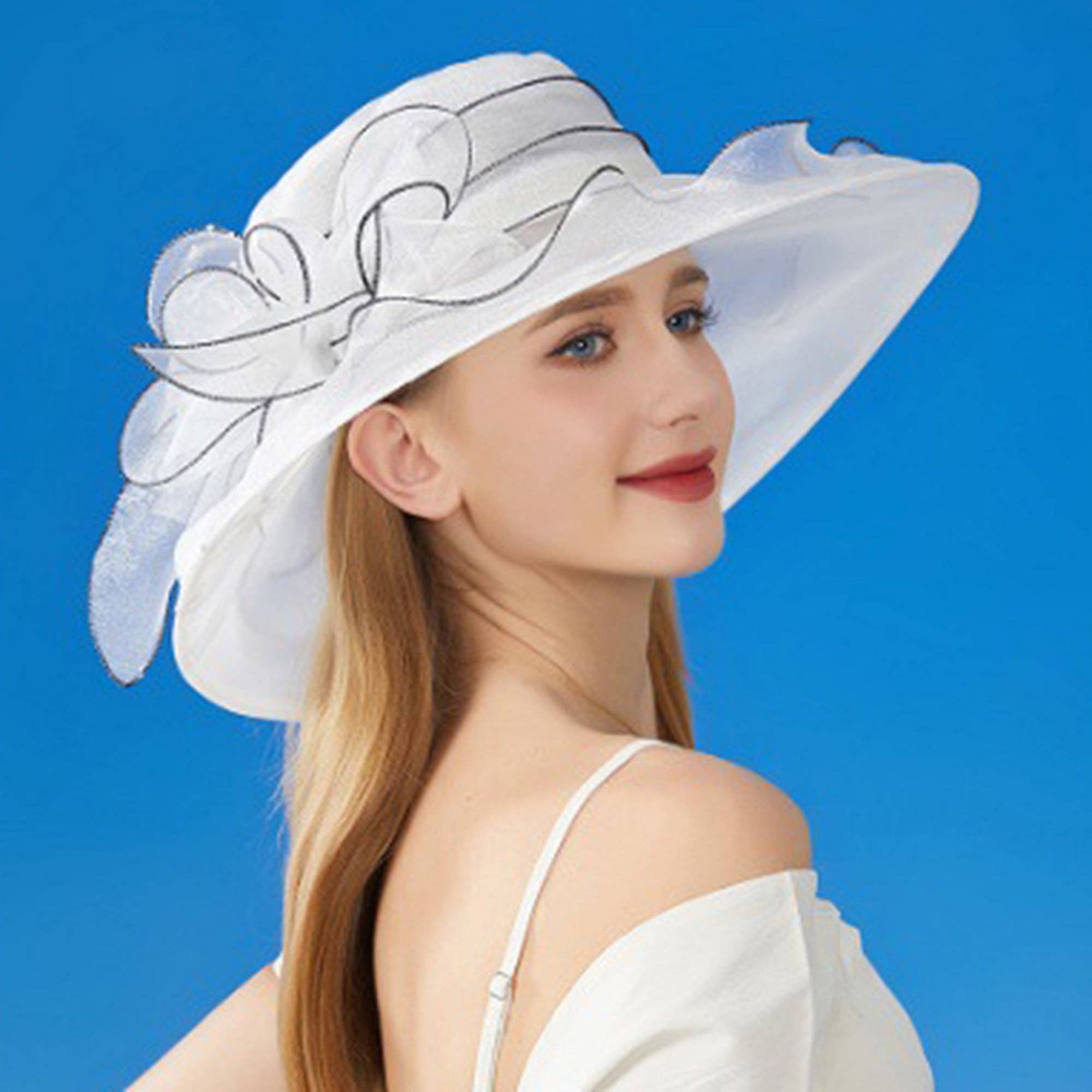 AK Brand - Wholesale Fascinator Hat - Women's - Wide Brim Organza Dress Hat with Sheer Ribbon Floral Design17