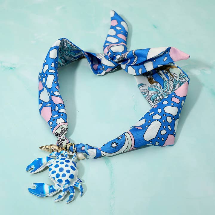 Sensibling Corp. - Wholesale Scarf - Women's - Bold Crab Pendant Fabric Scarf Necklace3