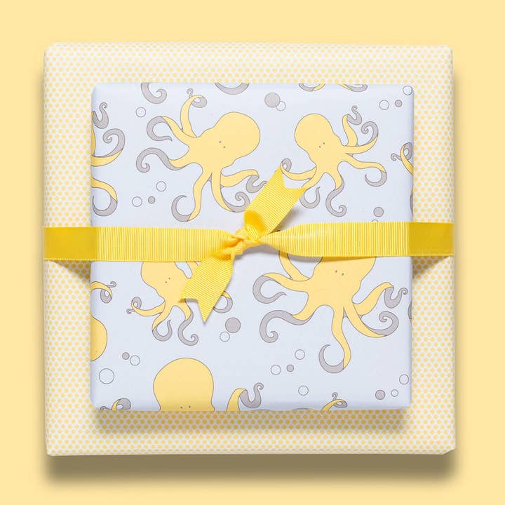 My Pretty Circus - Wholesale Flat Wrap - Yellow octopus wrapping paper, double-sided recycled paper0