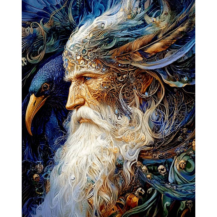 Mowbi - Wholesale Art Print - With Baldur the Raven - Odin the Norse God Wall Art Prints – 8″x10″ Artwork for 11″x14″ Frame