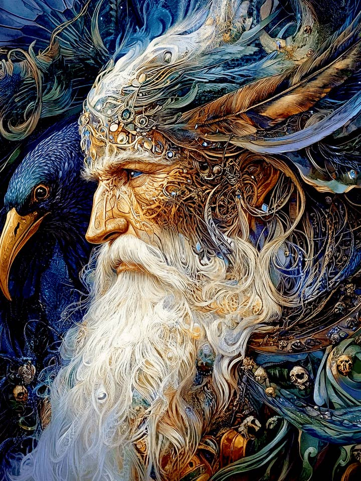 With Baldur the Raven - Odin the Norse God Wall Art Prints – 8″x10″ Artwork for 11″x14″ Frame for wholesale by Mowbi