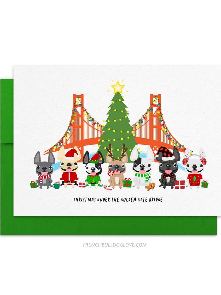 Christmas Under the Golden Gate Bridge French Bulldog Holiday Christmas Card for wholesale by French Bulldog Love