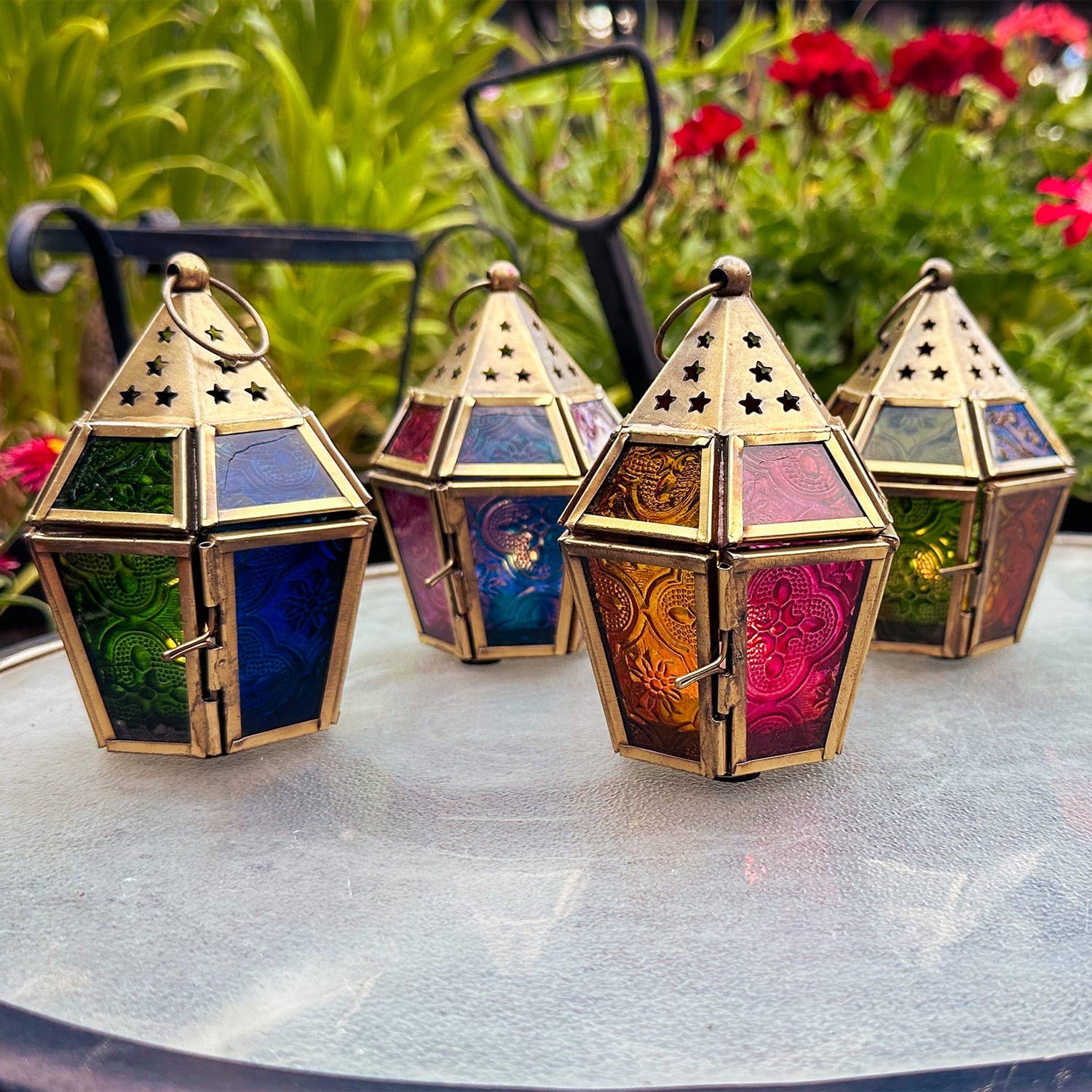 In the Breeze, LLC. - Wholesale Candle Holder - Mini Teal & Pink Hex Glass Tealight Lantern3