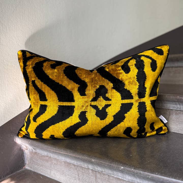 Velvet Ikat Cushion Golden Zebra | Velvet Ikat Pillowcase for wholesale by Mila∞Miro by Emelie