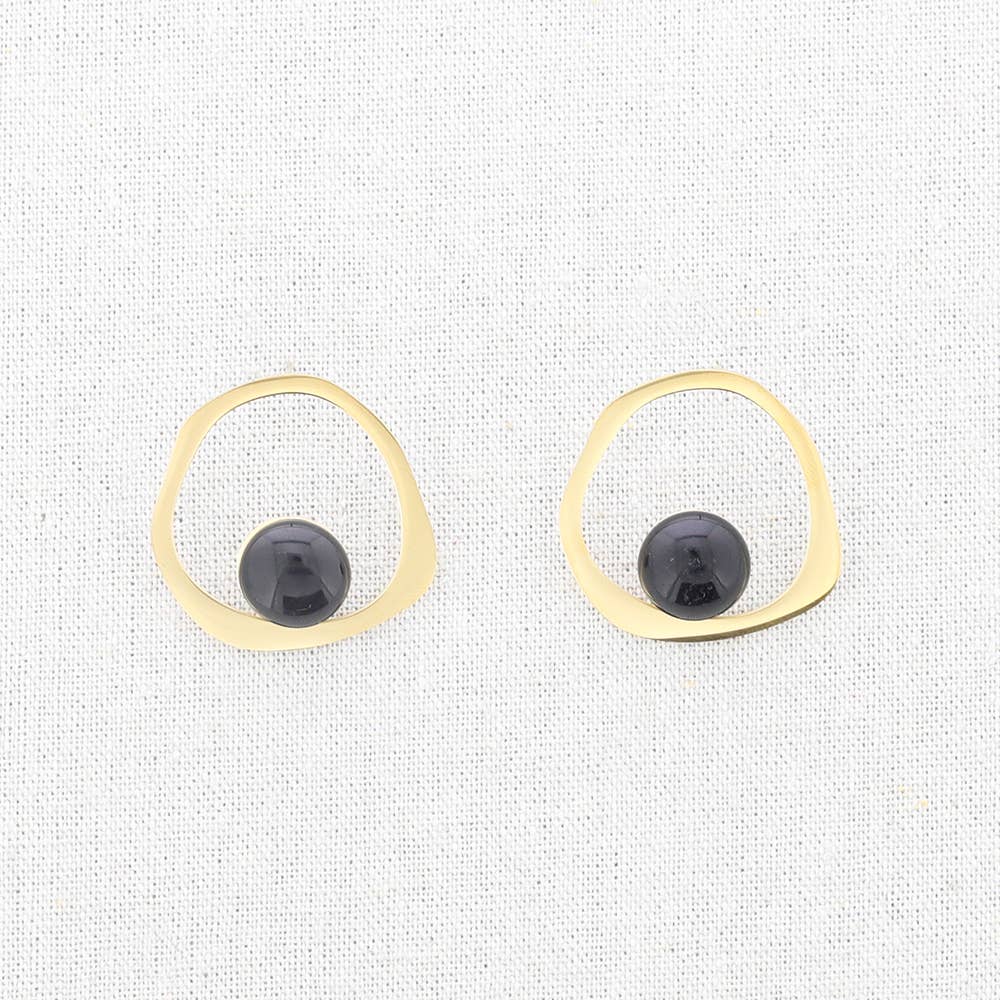 Sonata - Wholesale Stud/Post Earrings - Irregular Stone Hoop Steel Earrings6