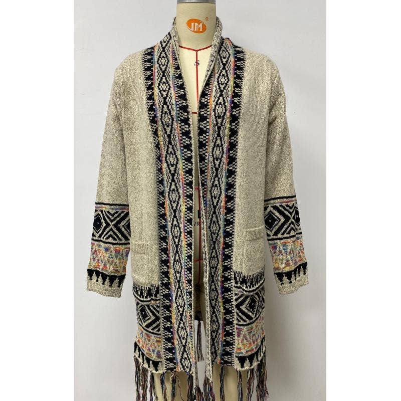 Rising International Inc - Vente Cardigan – femme - Pull à franges gris à pampilles rétro bohème à devant ouvert pour femmes0