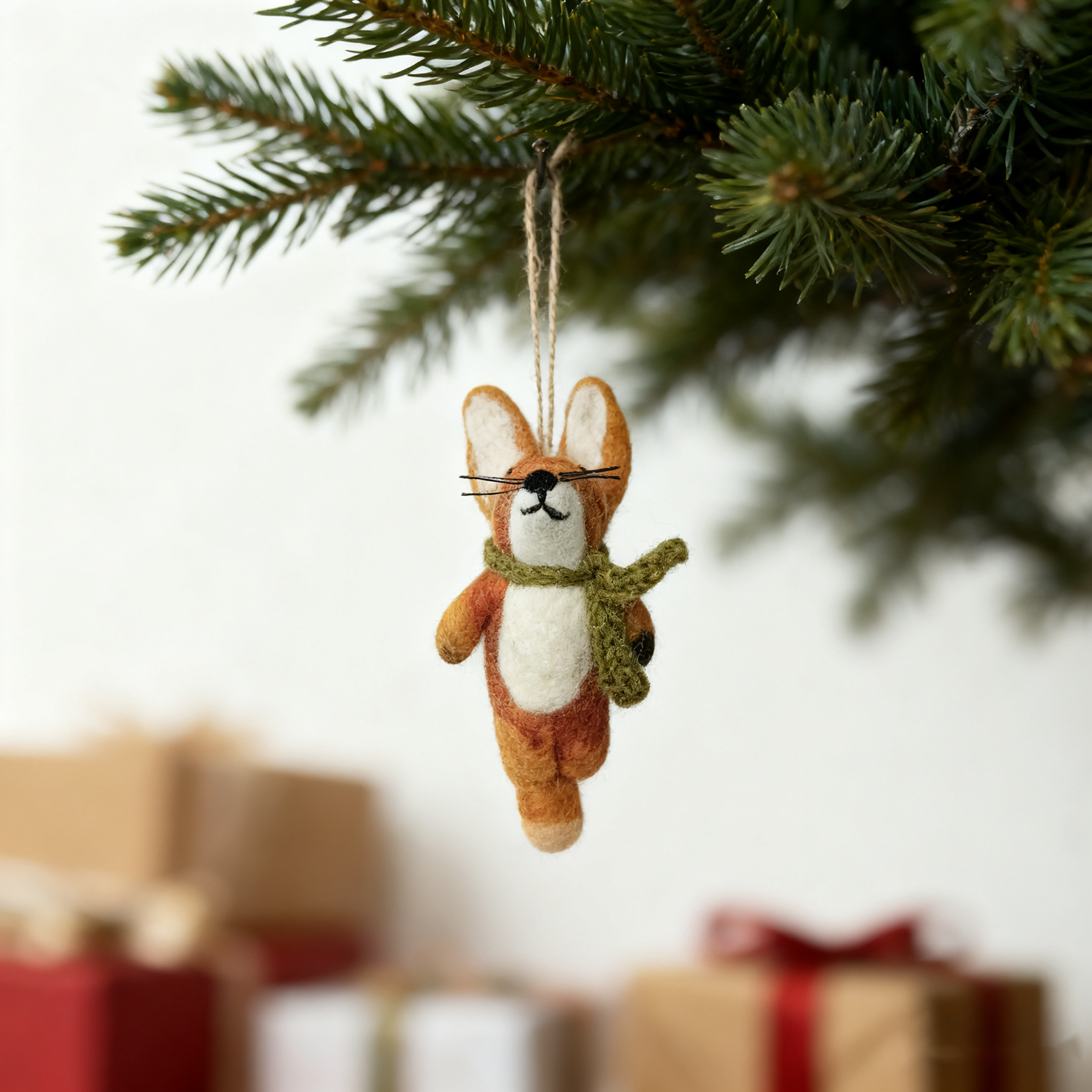 Sparkle Being – wholesale Ornament – Wool Felt Scarf Fox Ornament – Handmade in Nepal4