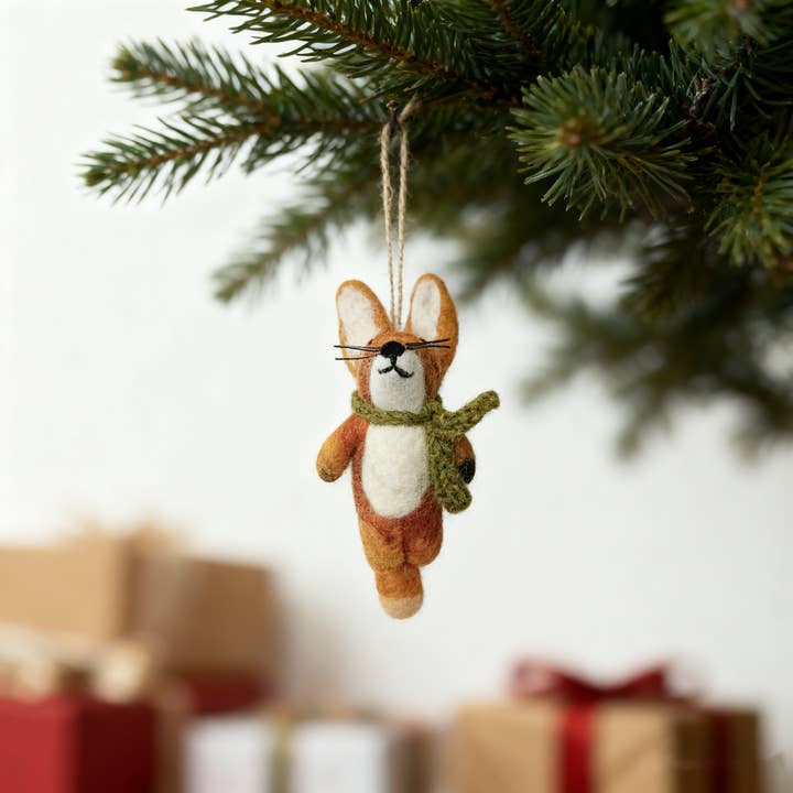 Sparkle Being - Wholesale Ornament - Wool Felt Scarf Fox Ornament – Handmade in Nepal4
