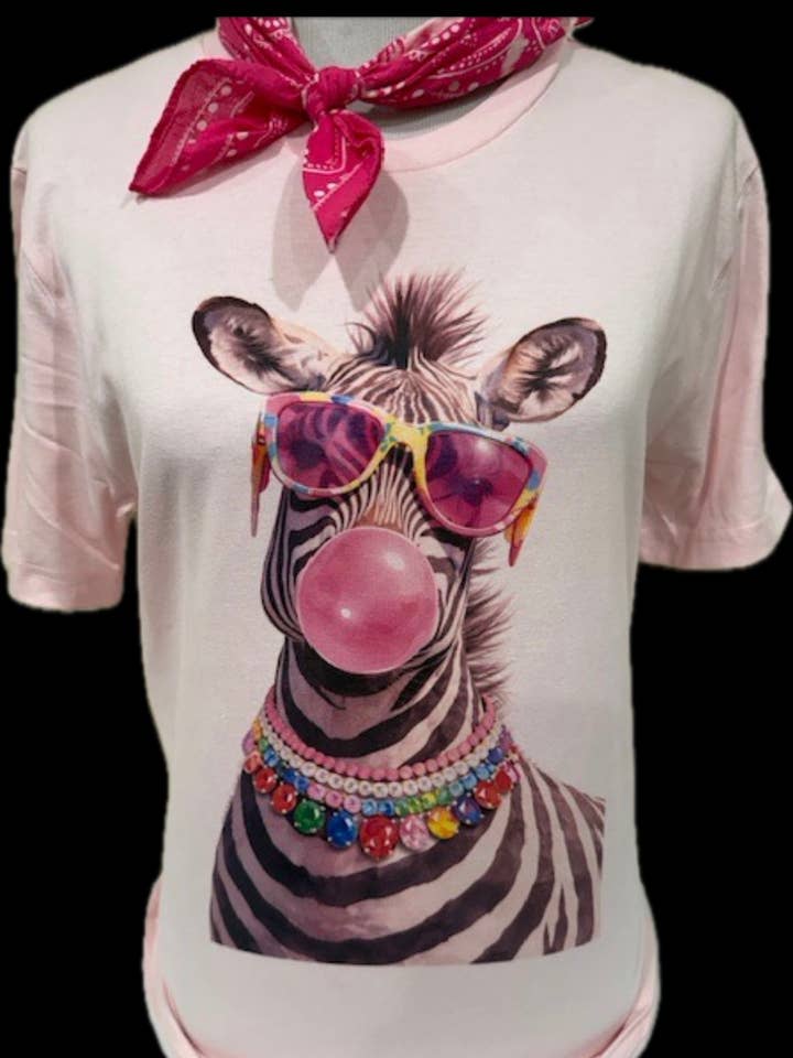 Zèbre rose bonbon à col bijou sur sweat col rond rose clair pour la vente par Bling-A-GoGo, LLC