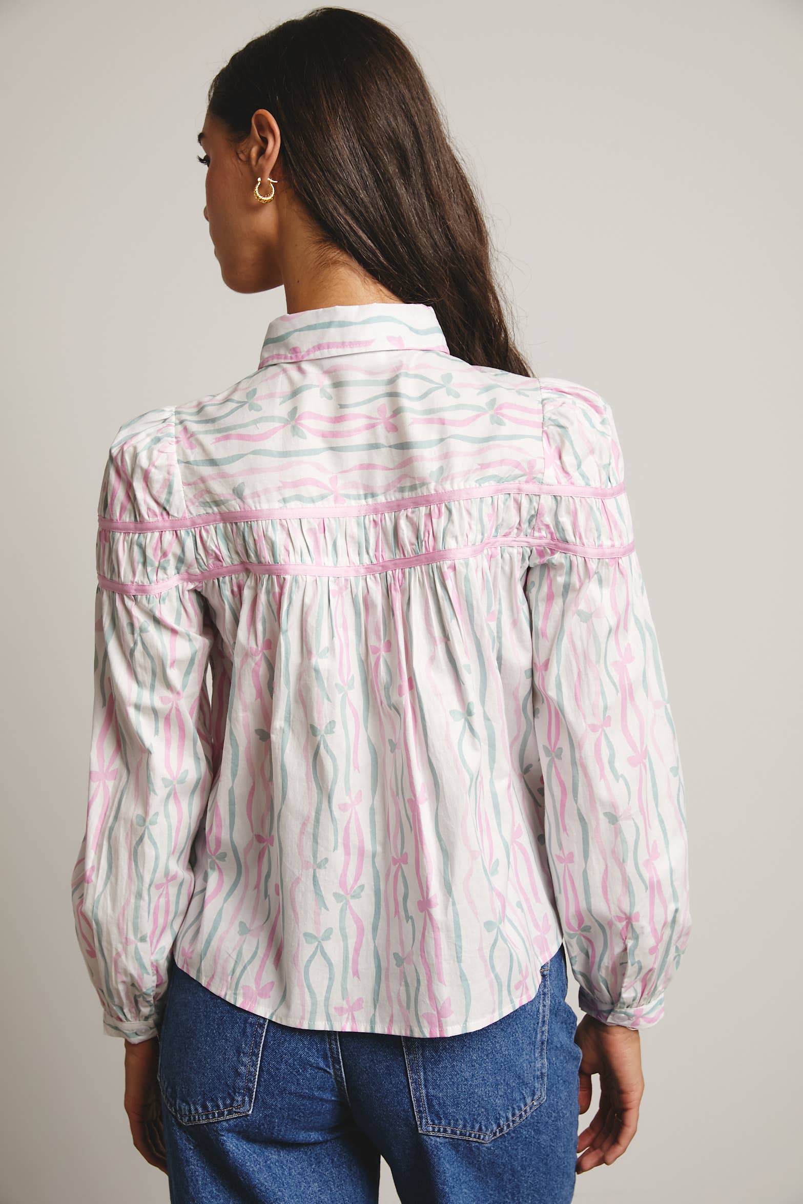 Forte – wholesale Blouse – Women’s – Ribbon Stripe Puff Sleeve Blouse FT000517