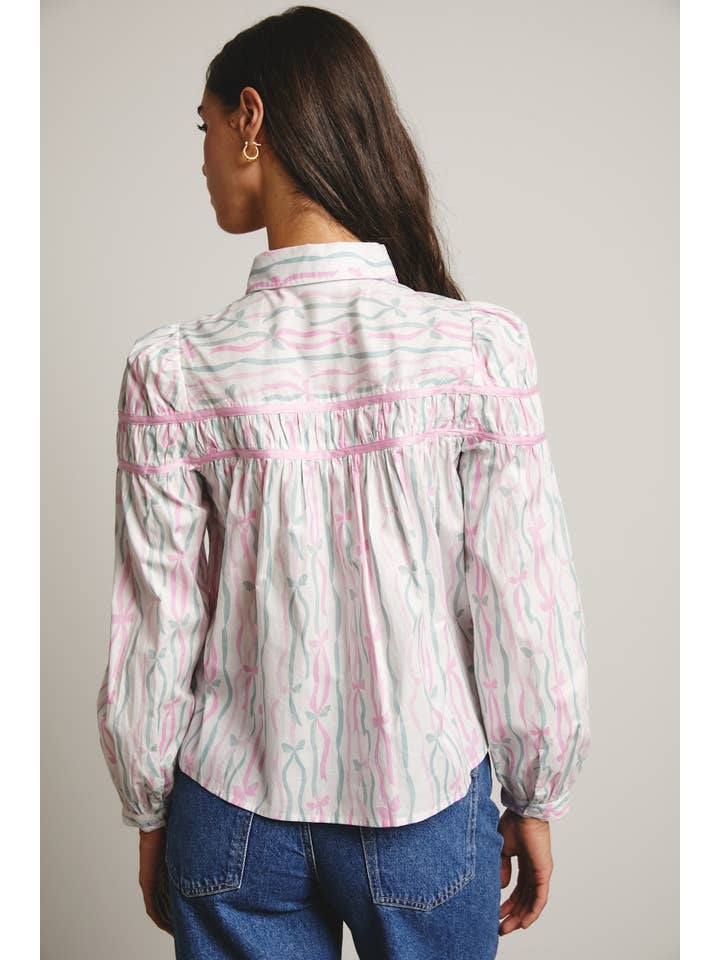 Forte – wholesale Blouse – Women’s – Ribbon Stripe Puff Sleeve Blouse FT000517