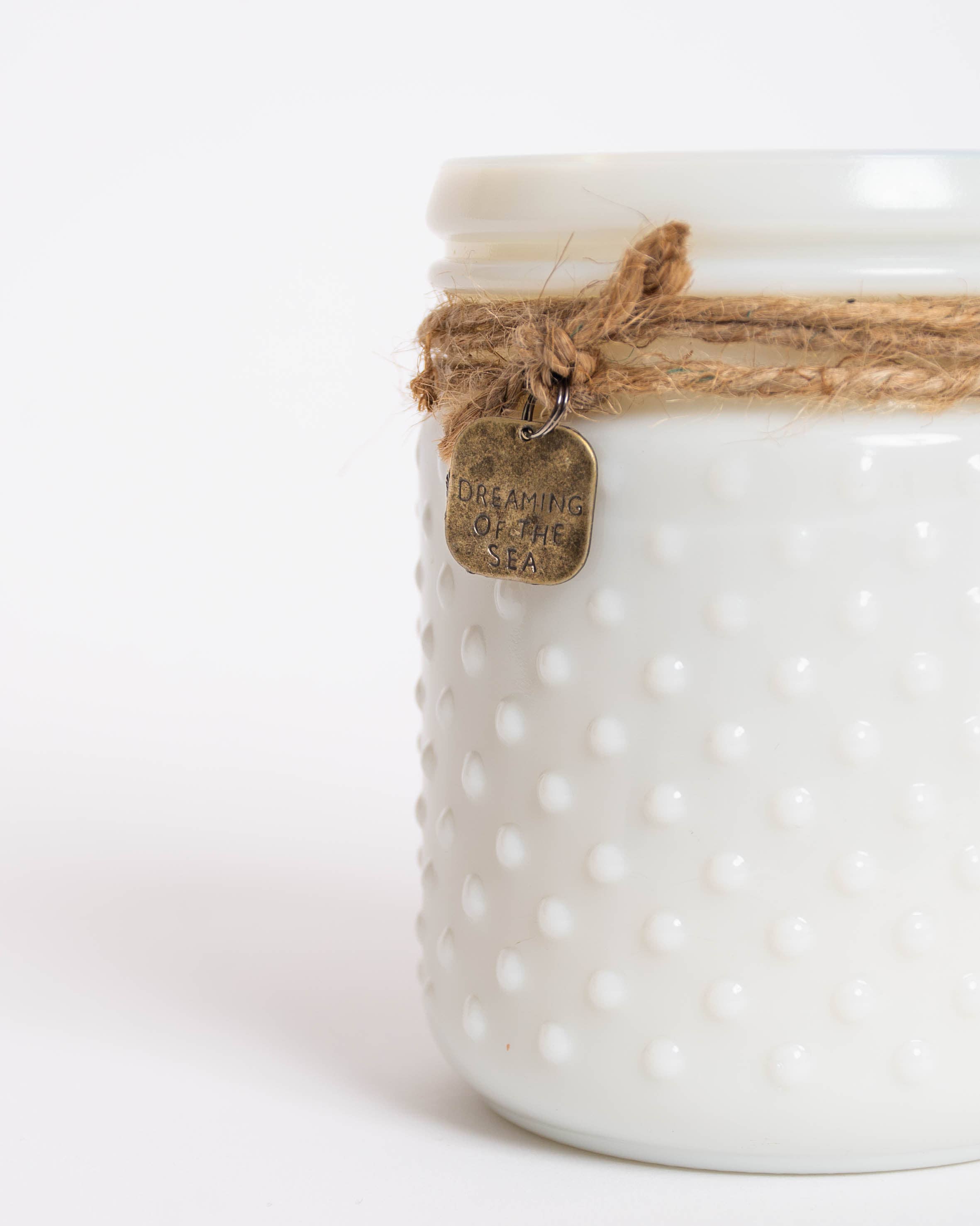 Sweet Wick Candle Company - Wholesale Jar/Filled Candle - Vintage White Hobnail Candle with Stamped Pendant1