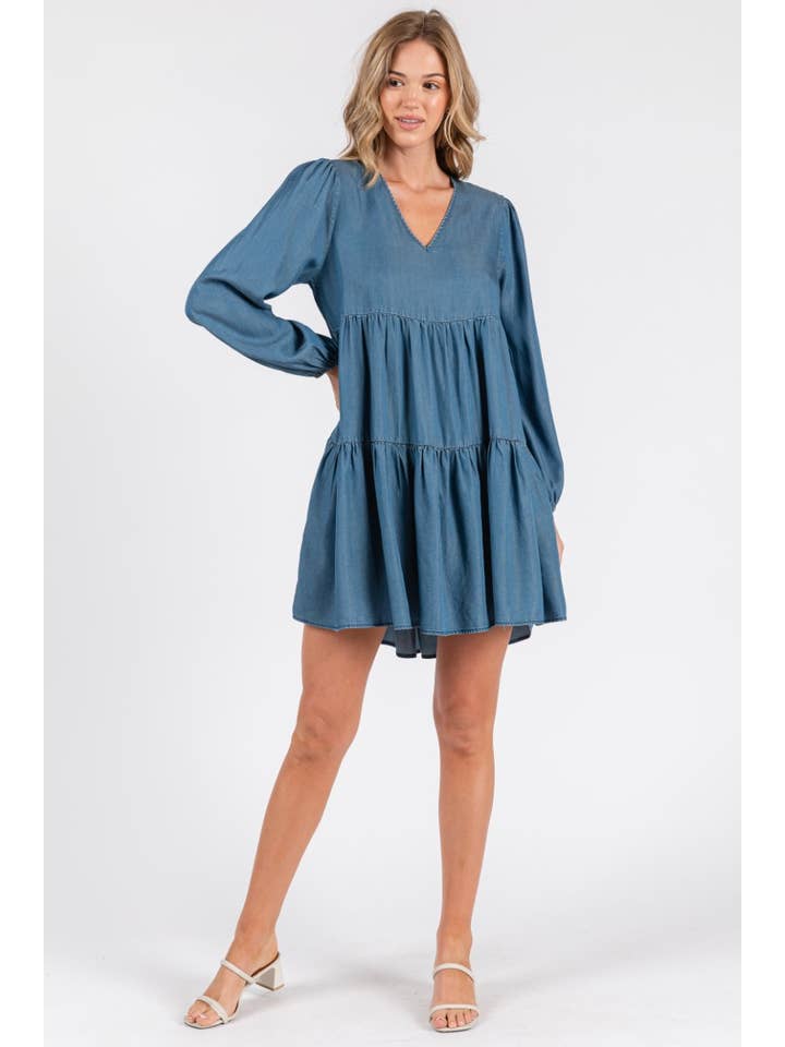 ZiA Apparel - Wholesale Dress - Women's - Thin Denim Tiered Dress