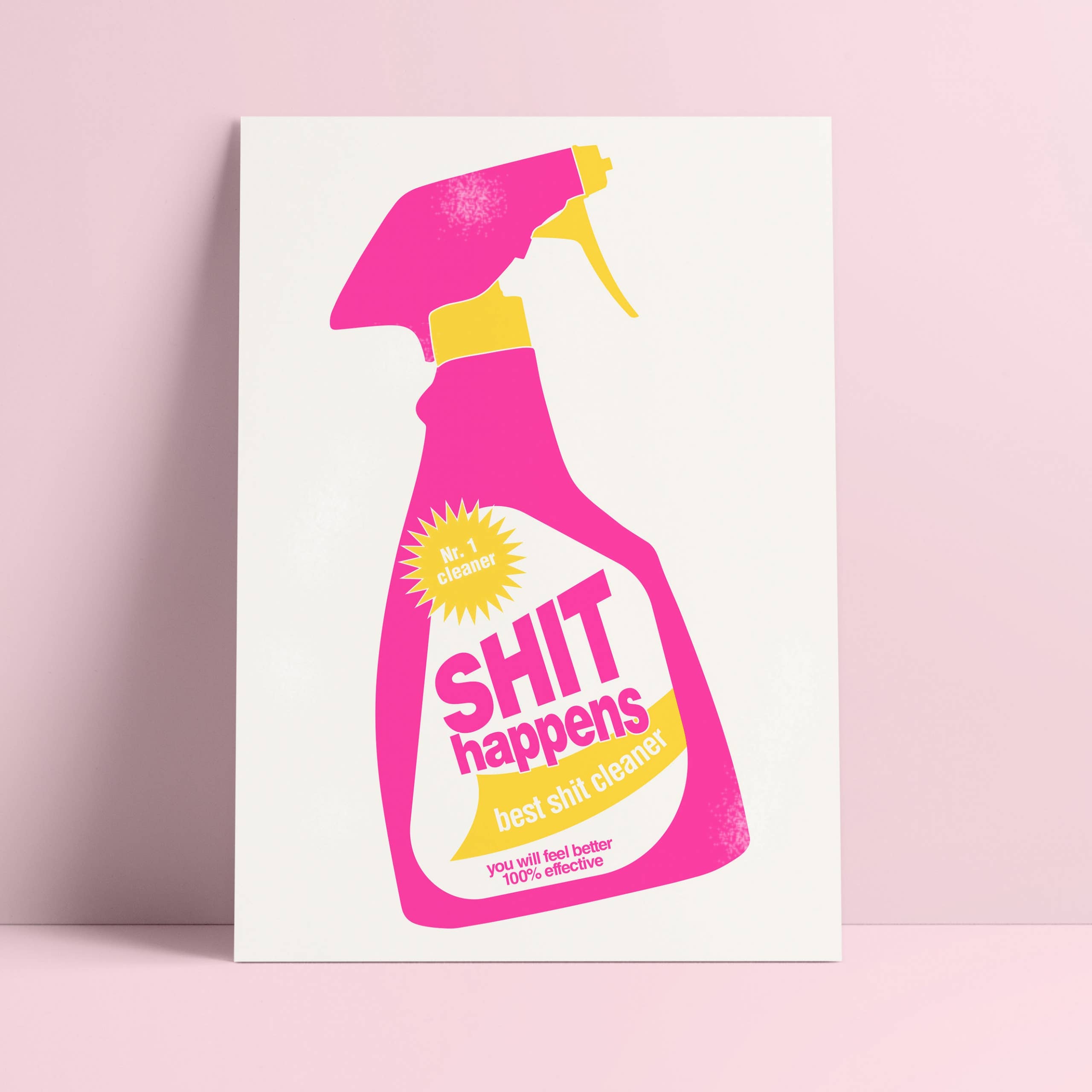 Studio Inktvis - Wholesale Encouragement Card - Shit Happens Cleaning spray bottle Risograph Postcard