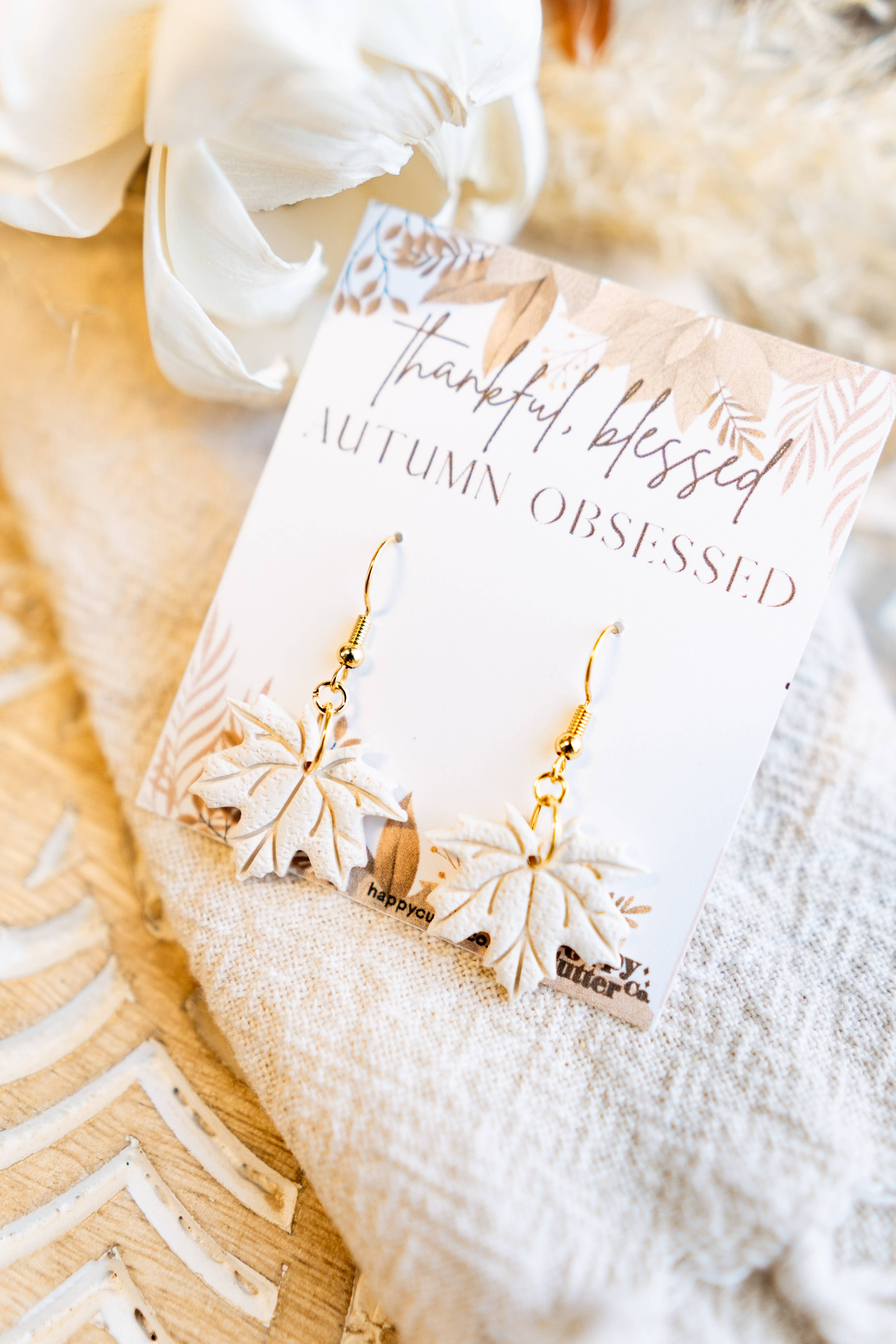 Happy Cutter Co - Wholesale Dangle Earrings - Elegant Cream Maple Leaf Earrings | Dainty Fall Earrings4