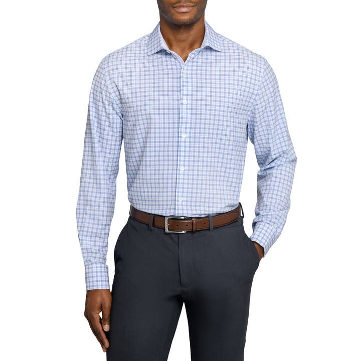 Slim Fit Plaid Dot 4-Way Stretch Recycled Dress Shirt for wholesale by W.R.K