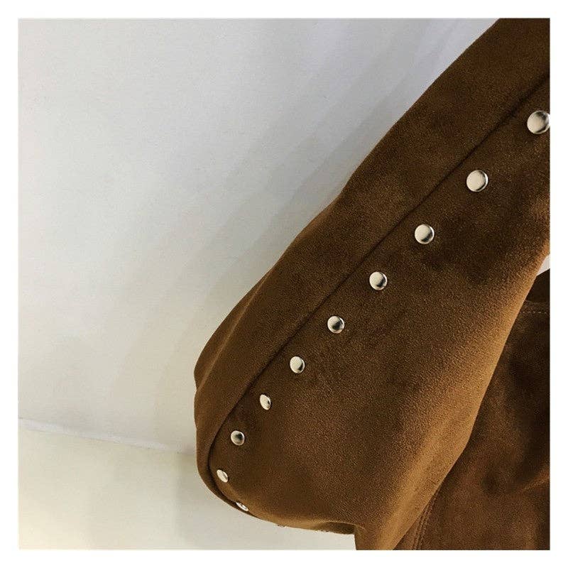 FurDecoration - Wholesale Shoulder Bag - Women's - Solid Color Studded Suede Shoulder Bag7