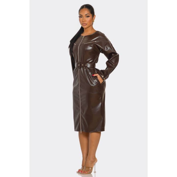 omgstyles - Wholesale Dress - Women's - Faux Leather Midi Dress2