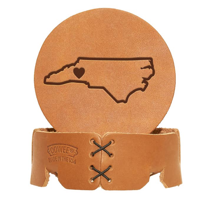 Western North Carolina Heart Leather Round Coaster Set for wholesale by Oowee Products