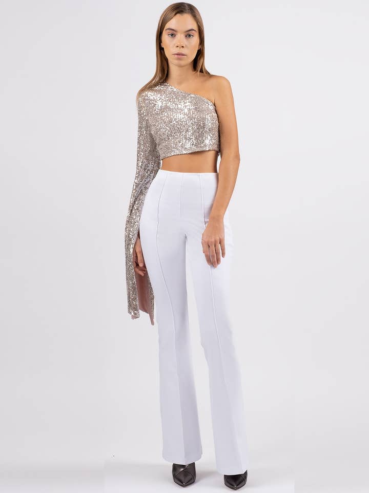 Astra asymmetric cropped top - Oyster for wholesale by AQ/AQ