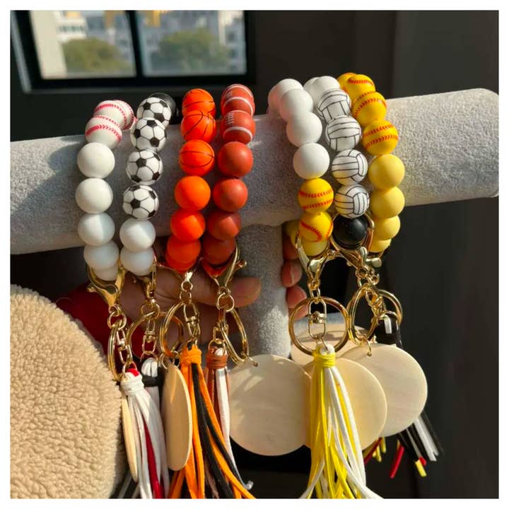 ACC Sublimation Blanks - Wholesale Keychain Bracelet - RTS Sports SILICONE bead keychain bracelet, wristlet, laser0