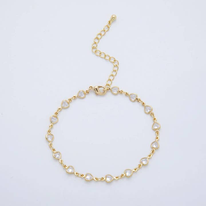CZ HEART GOLD BRACELET BR-21WA3781 - BR-21WA3784 for wholesale by Simply Jewels