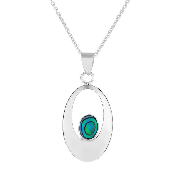 Pretty Abalone Oval Outline Necklace for wholesale by Silver Jewellery Cavern Wholesale