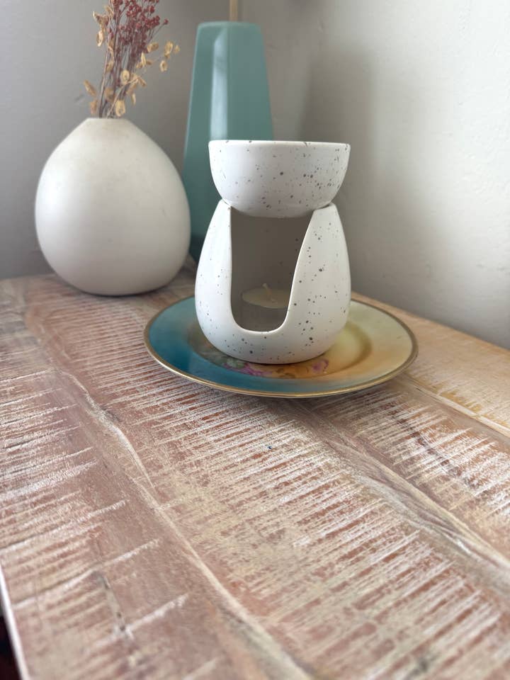 Two Piece Speckled Ceramic Wax Melt warmer, diffuser for wholesale by Acute Designs