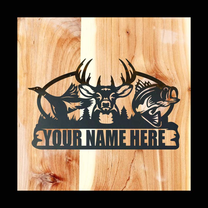 Duck Buck Fish Last Name Metal Sign for wholesale by Designed With Sparks