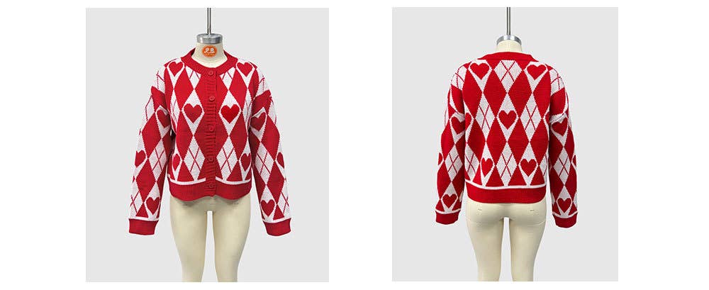 Lily Clothing - Wholesale Cardigan - Women's - Valentine's Day heart-shaped knitted cardigan9