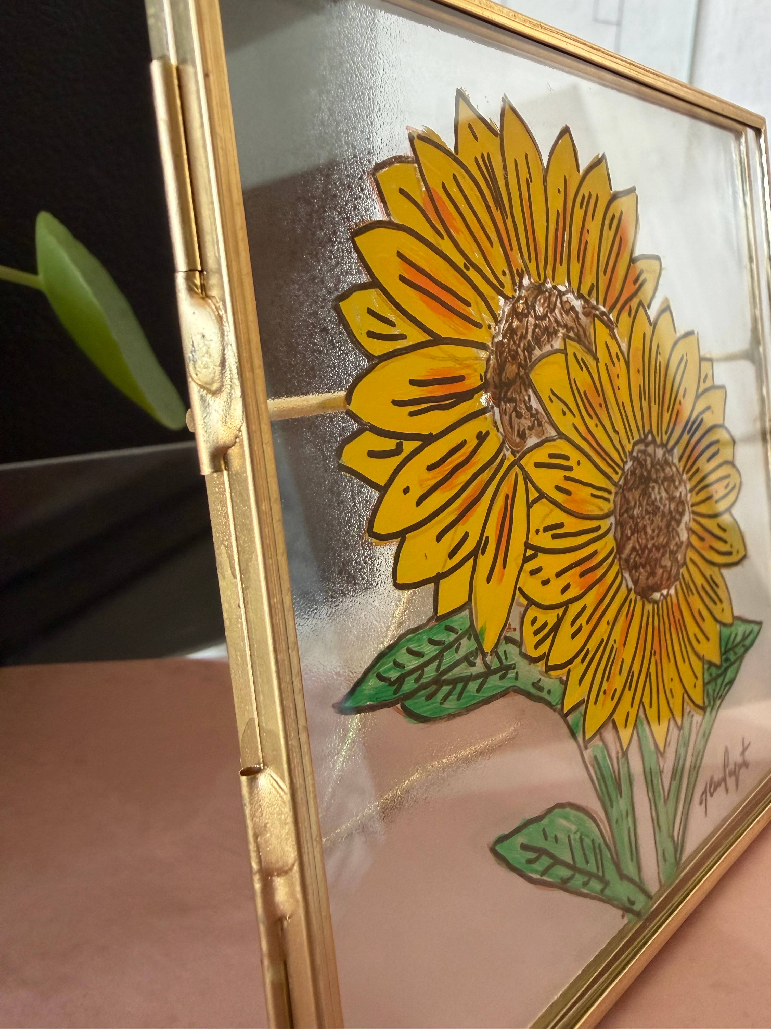 jcarp designs - Wholesale Decorative Tabletop Object - Hand-Painted Sunflower Glass Frame: Whimsical Home Decor4