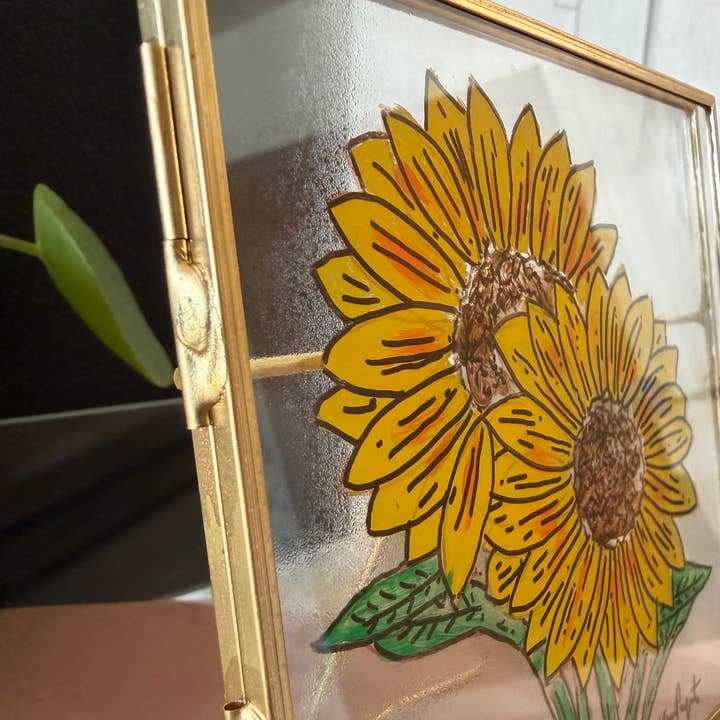 jcarp designs - Wholesale Decorative Tabletop Object - Hand-Painted Sunflower Glass Frame: Whimsical Home Decor4